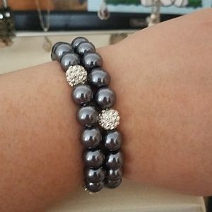 Purple Faux Pearl Elastic Bracelets